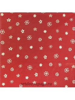 Салфетка новогодняя для декупажа Звезды и снежинки на красном,  33х33 см, Германия
