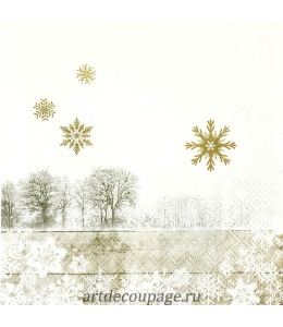 Салфетка для декупажа IHR-102593 "Зимний пейзаж и золотые снежинки", 33х33 см, Германия