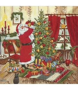 Салфетка для декупажа IHR-102602 "Санта наряжает ёлку", 33х33 см, Германия