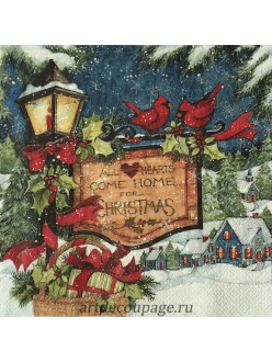 Салфетка новогодняя для декупажа Рождественская вывеска,  33х33 см, Германия