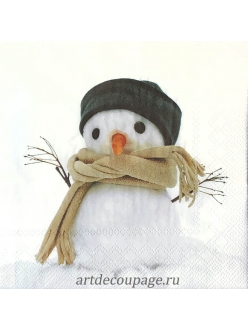 Салфетка новогодняя для декупажа Снеговик в шарфе,  33х33 см, Германия