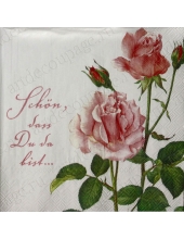 Салфетка для декупажа IHR-201040 "Розы и текст", 33х33 см, Германия