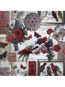Салфетка для декупажа Коллаж с цветами и птицами, 33х33 см, Германия