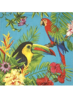 Салфетка для декупажа Попугаи в тропиках, 33х33 см, Германия