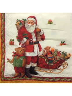 Салфетка для декупажа Санта с игрушками,  33х33 см, Германия