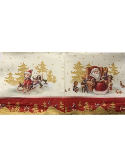 Новогодняя салфетка для декупажа Дед Мороз и дети, 33х33 см, Германия
