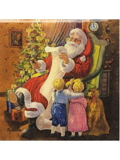 Салфетка новогодняя для декупажа Дети и подарки от Санты,  33х33 см, Германия