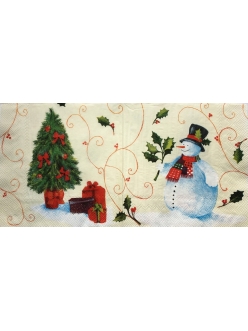 Салфетка новогодняя для декупажа Снеговик и ёлочка,  33х33 см, Германия