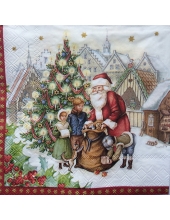 Салфетка для декупажа IHR-102626 "Санта с подарками у елки",  33х33 см, Германия