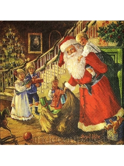 Салфетка новогодняя для декупажа Санта с подарками и дети,  33х33 см, Германия