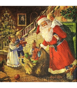 Салфетка для декупажа IHR-102512 "Санта с подарками и дети", 33х33 см, Германия