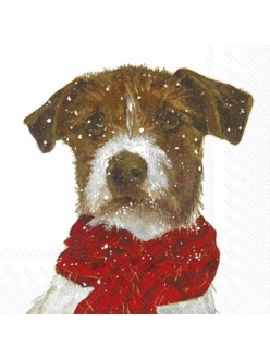 Салфетка новогодняя для декупажа Собака в красном шарфе,  33х33 см, Германия