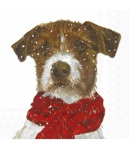 Салфетка для декупажа IHR-102561 "Собака в красном шарфе", 33х33 см, Германия