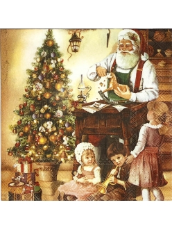Салфетка новогодняя для декупажа Санта и дети,  33х33 см, Германия