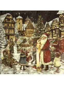 Салфетка новогодняя для декупажа Санта раздает подарки,  33х33 см, Германия