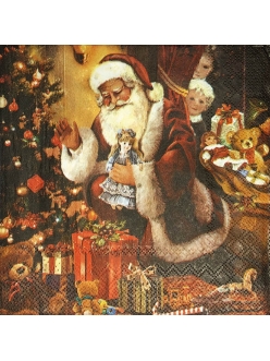 Салфетка новогодняя для декупажа Санта с игрушками,  33х33 см, Германия
