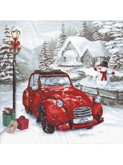 Салфетка новогодняя для декупажа Красный автомобиль,  33х33 см, Германия