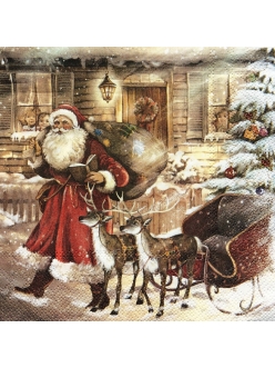 Салфетка для декупажа Санта с мешком подарков,  33х33 см, Германия