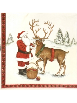 Салфетка новогодняя для декупажа Санта и северный олень,  33х33 см, Германия