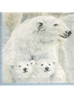 Салфетка новогодняя для декупажа Белые медведи,  33х33 см, Германия