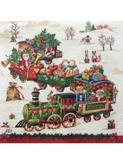 Новогодняя салфетка для декупажа Рождественский поезд с игрушками,  33х33 см, Германия
