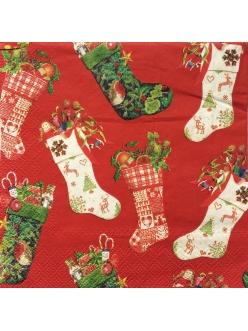 Новогодняя салфетка для декупажа Рождественские носки,  33х33 см, Германия