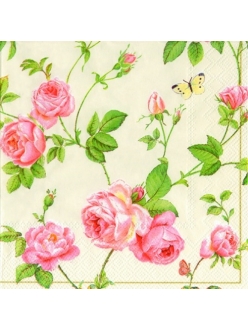 Салфетка для декупажа Плетистые розы и бабочки,  33х33 см, Германия