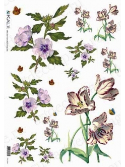 Рисовая бумага для декупажа Цветы и бабочки, 32х45см, Kalit IRP 0037