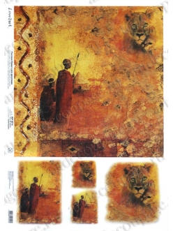 Рисовая бумага Love2Art 0014, "Африканские охотники", 32х45см, Kalit (Италия)