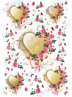 Рисовая бумага Love2Art 0106, "Сердца в цветах", 32х45см, Kalit (Италия)