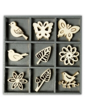 Набор декоративных элементов из дерева "Птицы, бабочки, цветы", 45 шт, 22 мм, Knorr prandell 