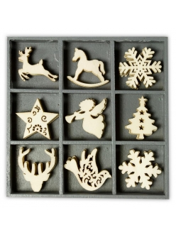 Набор декоративных элементов из дерева Рождественские символы, 45 шт, 22 мм, Knorr prandell 