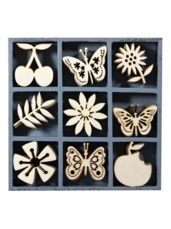 Набор декоративных элементов из дерева Фрукты и бабочки, 45 шт, 22 мм, Knorr prandell 