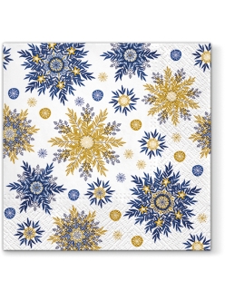 Новогодняя салфетка для декупажа Снежинки синие, 33х33 см, Paw (Польша)