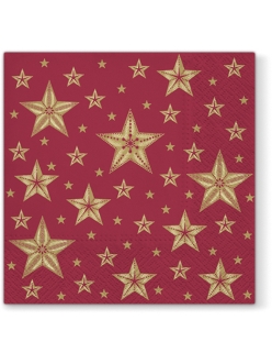 Новогодняя салфетка для декупажа Золотые звезды на красном, 33х33 см, Paw (Польша)