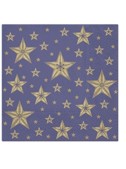 Новогодняя салфетка для декупажа Золотые звезды на синем, 33х33 см, Paw (Польша)