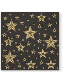 Новогодняя салфетка для декупажа Золотые звезды на черном, 33х33 см, Paw (Польша)