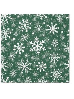 Новогодняя салфетка для декупажа Снежинки на зеленом, 33х33 см, Paw (Польша)