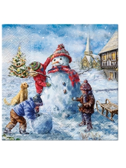 Новогодняя салфетка для декупажа Забавный снеговик, 33х33 см, Paw (Польша)