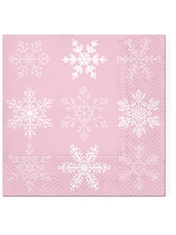 Новогодняя салфетка для декупажа Снежинки на розовом, 33х33 см, Paw (Польша)