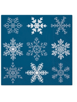 Новогодняя салфетка для декупажа Снежинки на синем, 33х33 см, Paw (Польша)