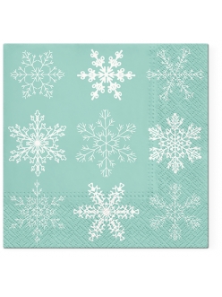 Новогодняя салфетка для декупажа Снежинки на мятном, 33х33 см, Paw (Польша)