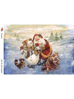 Рисовая новогодняя бумага для декупажа Санта и снеговик, формат А5, ProArt 
