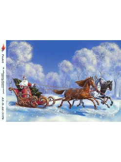 Новогодняя рисовая бумага для декупажа Дед Мороз в санях, формат А5, ProArt 
