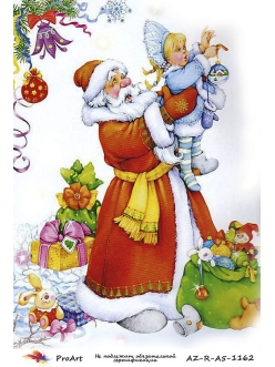 Новогодняя рисовая бумага для декупажа Дед Мороз, Снегурочка и подарки, формат А5, ProArt 