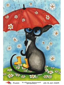 Рисовая бумага для декупажа Кот под зонтом, формат А5, ProArt 