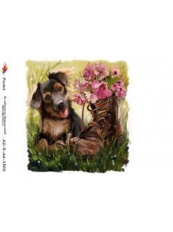 Рисовая бумага для декупажа Собака и цветы, формат А5, ProArt 