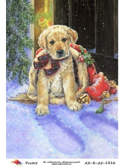 Новогодняя рисовая бумага для декупажа Рождественский щенок, формат А5, ProArt 