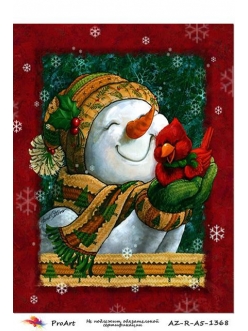 Новогодняя рисовая бумага для декупажа Снеговик и птичка, формат А5, Россия