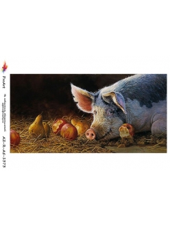 Новогодняя рисовая бумага для декупажа Большая свинья, формат А5, Россия